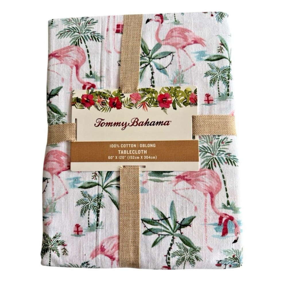Tommy Bahama Tablecloth Tropical Christmas Pastel 60X120 Flamingo Palm Trees